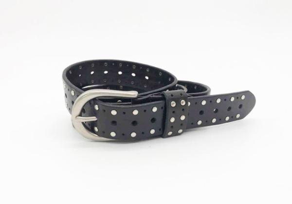 Nickel Flat Studs Ladies Studded Belt , Thin Studded Belt Dark Brown Color