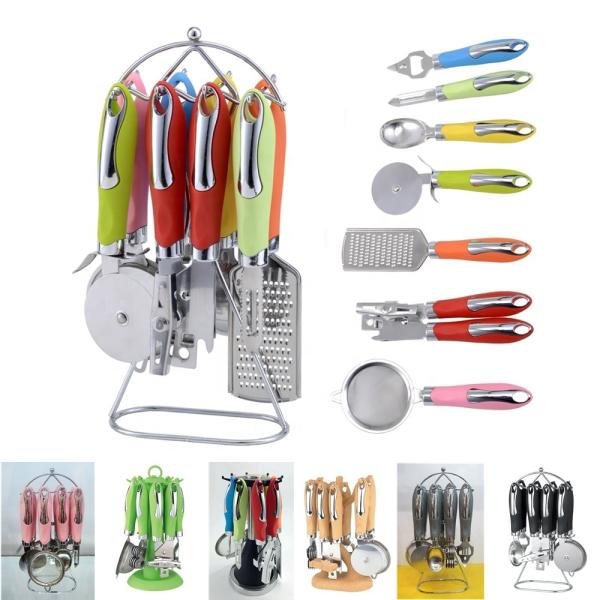 Food Grade Stainless Steel Kitchen Utensils Set with Rainbow Gadgets and Pizza Tools