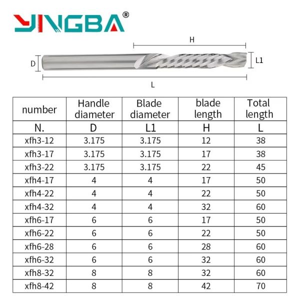 Hotsale YingBa 1F Compression Bit Tungsten Steel 6*22*50 For Density Board,Particle Board,Hardwood CNC Wood Bit