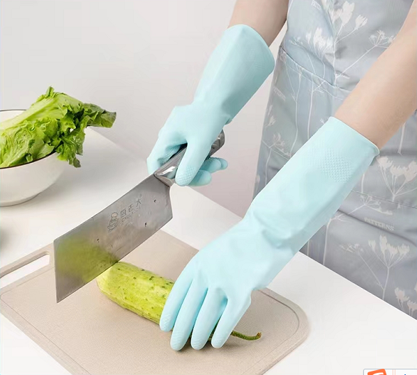 Flocked Lining Blue Latex Glove Morandi Household Natural Latex Glove