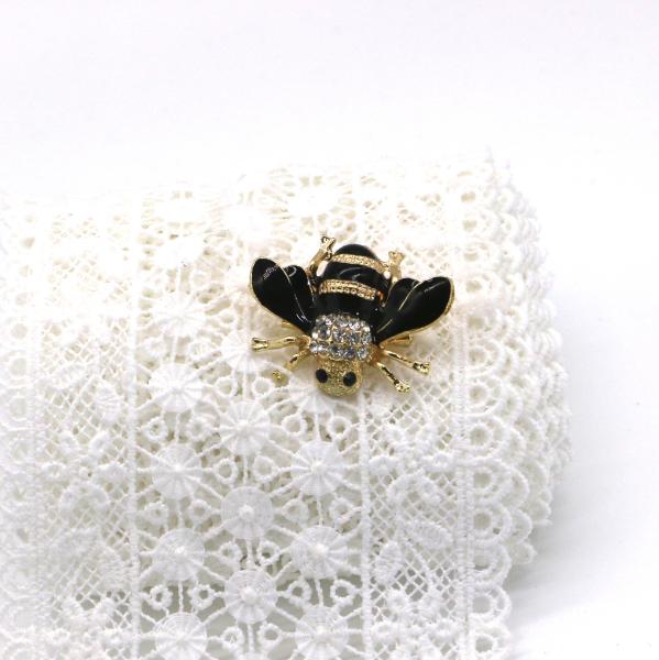 Fashion Diamond Bee Brooch  , Black Clothes Pin Black Glue Dropping Process OEM ODM