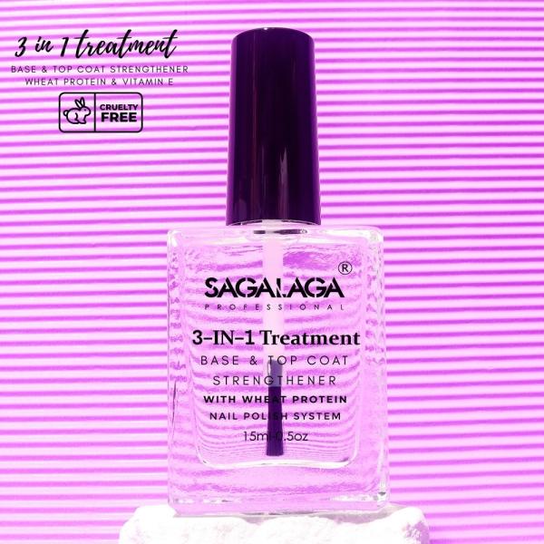 SAGALAGA 3 in 1 Top Coat Nail Polish Strengthener for Thin Nails Repair Growth Serum 15ml French Style MSDS Certified