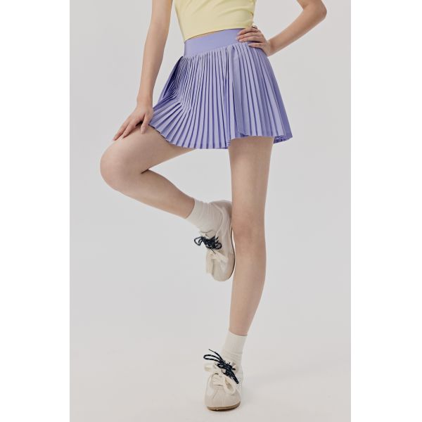Lightweight Lavender Pleated Active Skort with Built-in Shorts for Tennis and Running