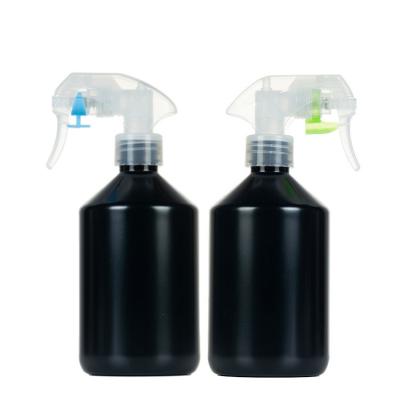 Garrafas de plástico de 500 ml para pulverização de gatilho pretas com cabeças de pulverização transparentes para pistolas
