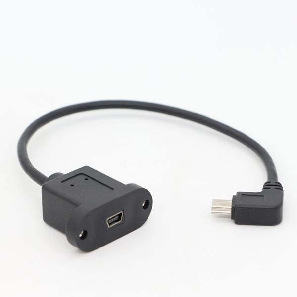 Cerradura de tornillo de 90 grados ángulo derecho de hombre a mujer Mini panel USB cable de extensión de montaje