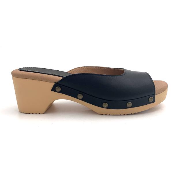 Custom Ladies Backless Heeled Mules With Rubber Sole Material