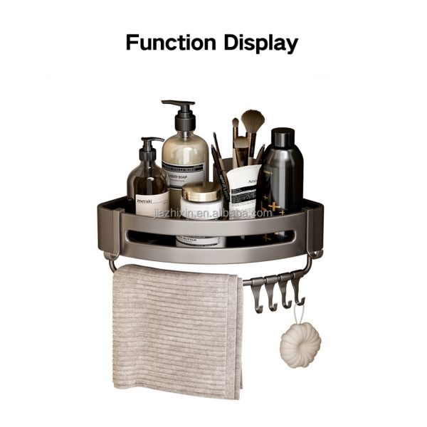 Aluminum Hook Towel Bars with Corner Triangle Wall Mounted Storage Shelf for Living Room or Bathroom Basket Organizer Rack