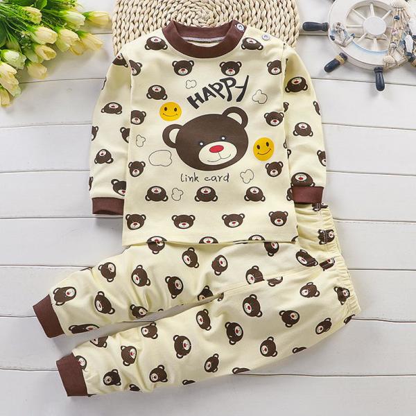 O pijama das crianças ajustou o bebê do algodão das crianças Sleeved por muito tempo pijamas do bebê da calças