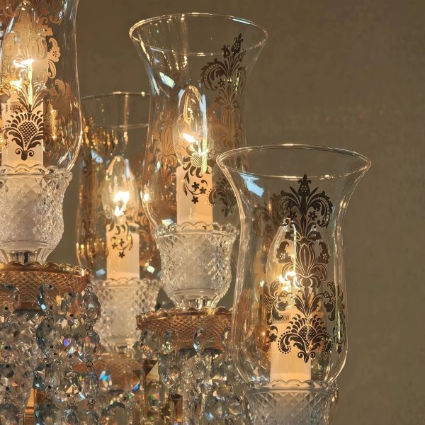 JYLIGHTING Gold & Clear Crystal Glass Chandelier, 18-Arm Floral Etched Candle-Style Fixture for Grand Dining & High-End Foyer