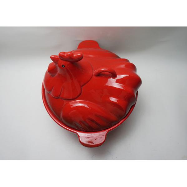 Rooster Shaped Ceramic Houseware Covered Baking Bowl Hand Painted Stoneware Earthenware