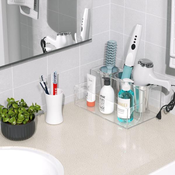 11.8x7.3x5.7inch Shelves Storage Rack Acrylic Desk Organizer Hair Tool Dryer Toiletries Storage Holder