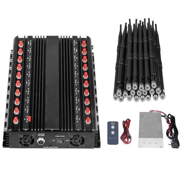 Multifunctional 20 antennas jammer shielding all 2G 3G 4G 5G WIFI GPS RF LOJACK VHF UHF signals with Remote Control