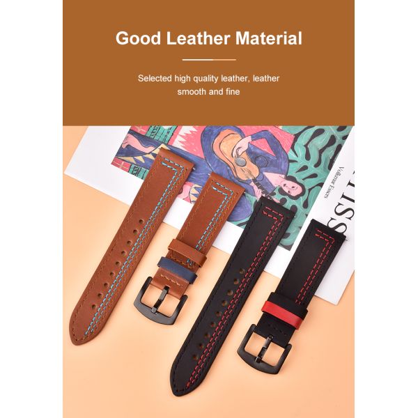Italian Genuine Leather Watch Strap With Colorful Stitching