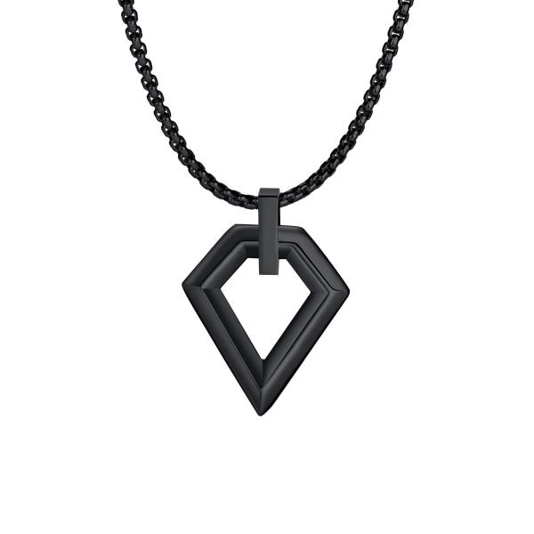 Collier en acier inoxydable en forme de diamant noir pour homme
