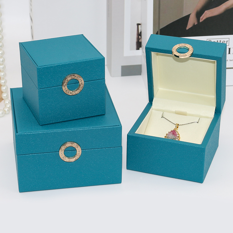 High Grade Blue Leather PU Jewellery Box Customizable Packaging Leatherette Necklace Box