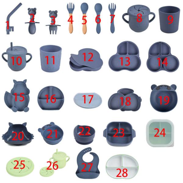 Dark Blue Rubber Silicone Plate Set Feeding Bottle Bib Plates Biodegradable
