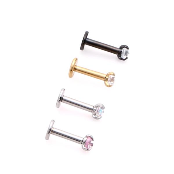 Internally Threaded Labret Piercing Jewelry with Prong Set Gem Top