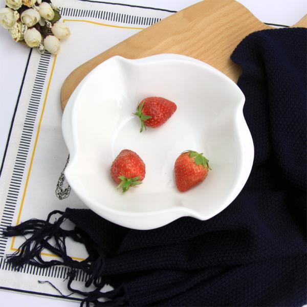 LFGB Salad Irregular Plain Pure White Porcelain Bowls Custom Logo