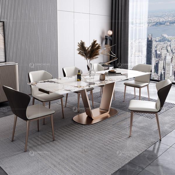 Golden Metal Dining Table 20mm Marble SS Steel Furniture