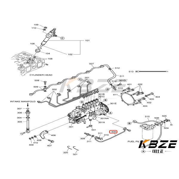 KBZE BRAND DIESEL PUMP OIL PIPE FOR DOOSAN DB58 65.05701-5200 DX140 DX225 DH200 EXCAVATOR