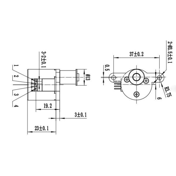 Motor paso a paso lineal de alto par de 3,3 VCC y 25 mm con accionamiento de 2-2 fases y ángulo de paso de 7,5°