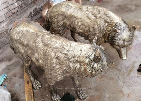 Wolf Bronze Statues Life Size Animal Sculpture Garden Decoration