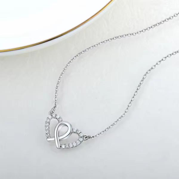 YASVITTI Белый кубический циркония Модный Родий 925 Двойной Стерлинг Серебряный Сердце Ожерелье Ювелирные украшения Для Валентина Подарок