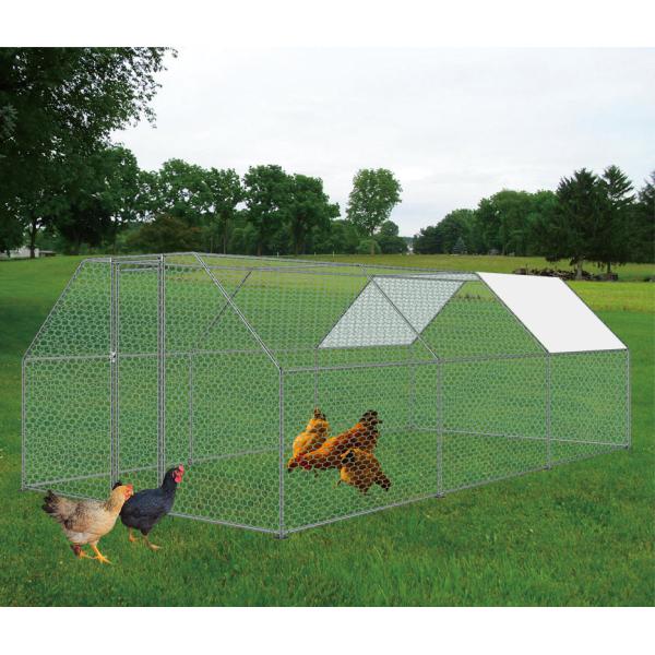 Chicken Coop Cage with Cover Galvanized Metal Walk In Chicken Cage Pen Run 10' W x 20' D x 6.67' H