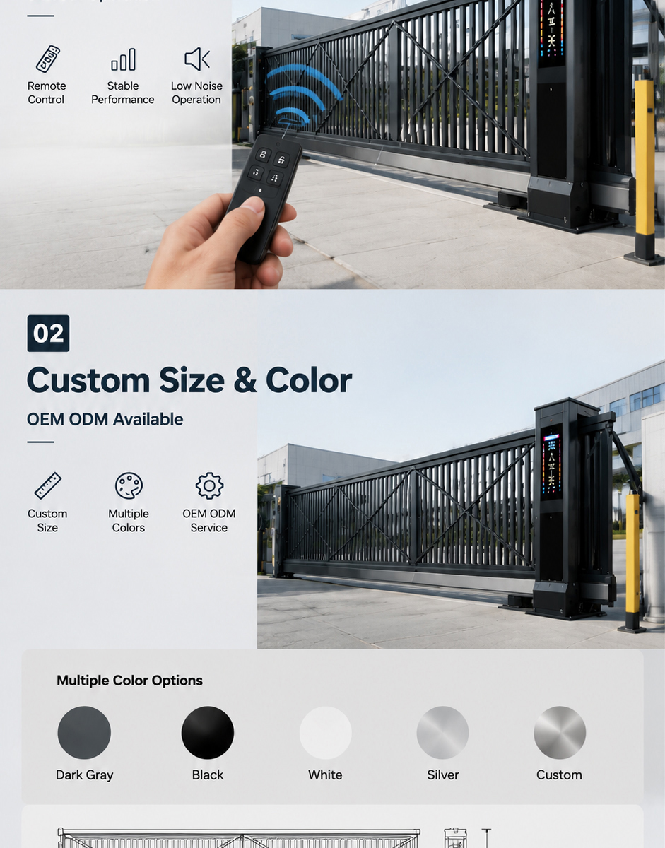 Outdoor Aluminum Electric Suspended Gate Automatic Sliding Style Environmentally Friendly for Entry Apartment Hotel Mall Use