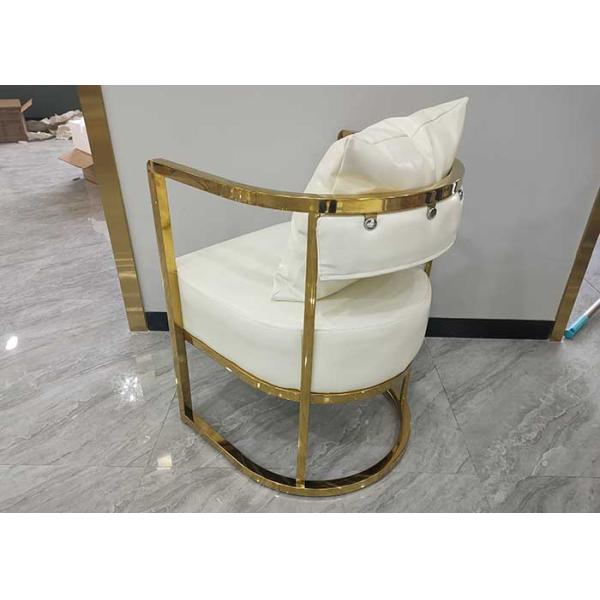 Gold Plated Ergonomic Backrest Leather Upholstered Dining Chair With Armrests