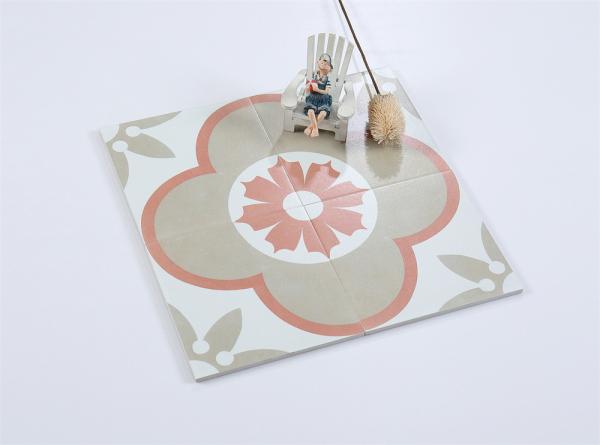 White and Blue Retro Flower Ceramic Rustic Tile 200x200mm