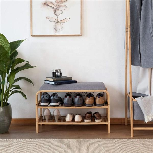 Eco Friendly Bamboo Shoe Rack Furniture Entryway Shoe Storage Bench With Cushion