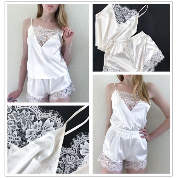 Sexy Black Lace Lingerie Bra Satin Sleepwear Cami Top And Shorts Pajama Set Leisure Wear Suit