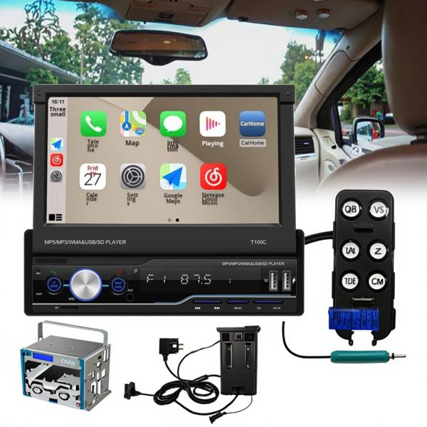 Creatall 7-Inch Telescopic All-in-One CarPlay Radio with MP5 MP4 Card Slots for BT Wireless Hands-Free Player
