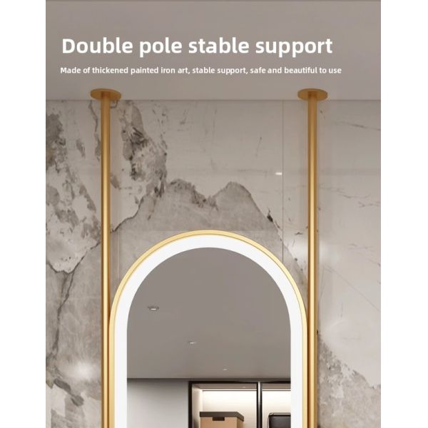 Hotel-Grade Oval Double Rod Suspended Stainless Steel Frame Bathroom Ceiling Mirror Rectangle IP44 Modern Touch Switch for Villa