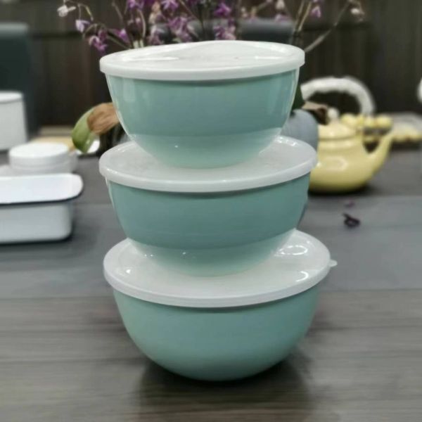 3PCS Carbon Steel Salad Bowl Set Space Saving Metal Mixing Nesting Bowl