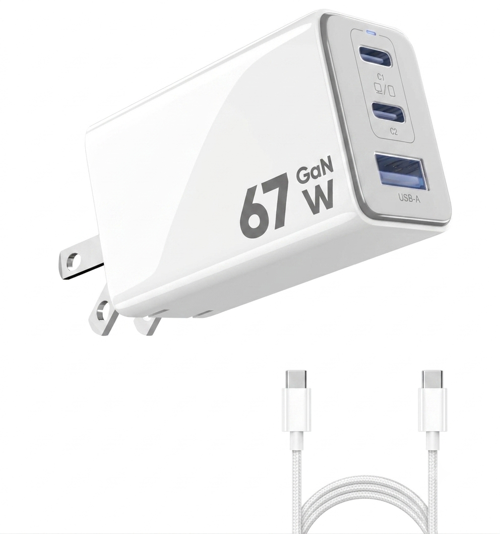 67W USB C Power Adapter Foldable Multi Port GaN Charger For MacBook Pro iPad Air
