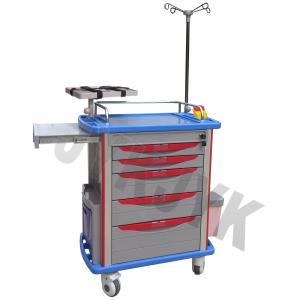 ABS Emergency Medical Trolley Cart With Fiver Drawers CPR Board Hospital Furniture
