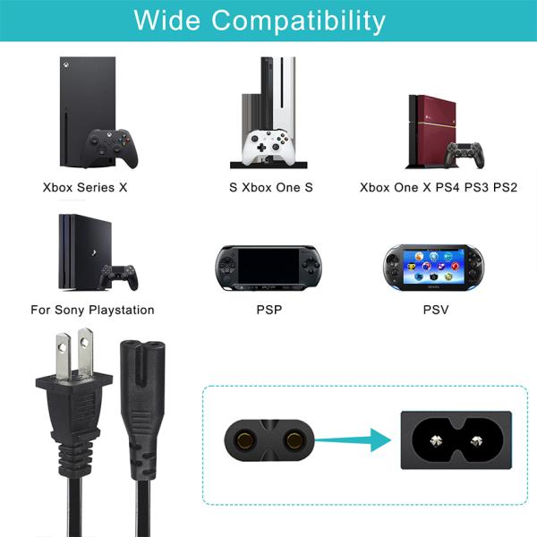 NEMA 1-15P to IEC C7 Power Cord -Flat Plug to Figure-8 Connector Cable for Laptop, DVD Player, Game Console, Small Appliances