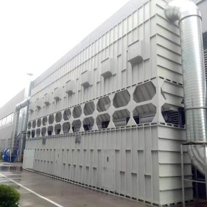 Large-scale wood processing plant dust collection and filtration system