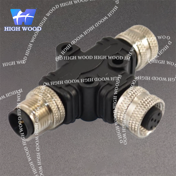 M12 Adapter, T-Type, A-Code, 5-Pin Male to Dual Female M12 to M12