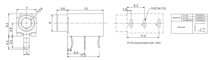 3 соединитель PJ30160 Джек наушников женщины 3.5mm PCB панели Pin аудио