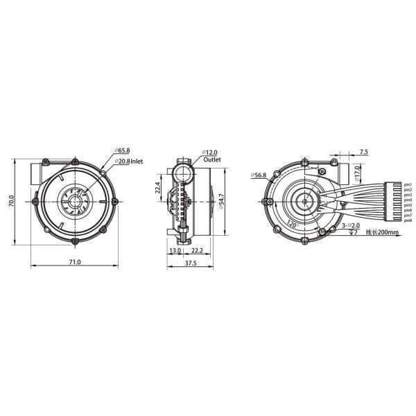 Junqi 24V бесбрачный OWB7040-24V Центробежный воздуходушитель вентилятор 6,5kpa Для VzBot HevORT 3D принтер