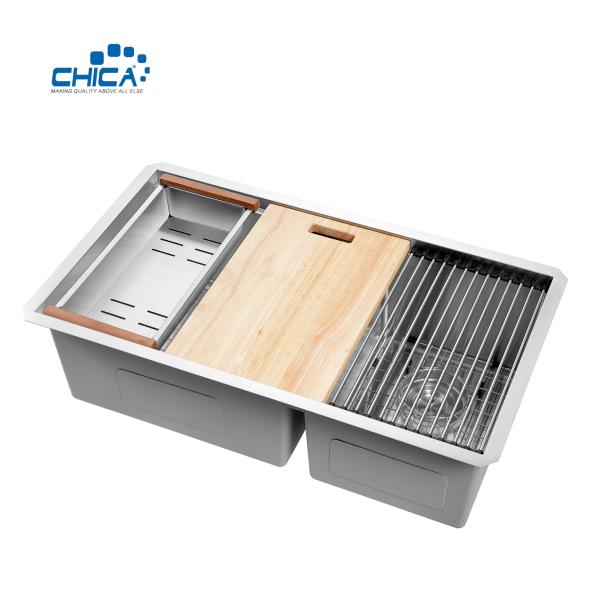 double bowl kitchen sinks 32.75x19x10 quality control procedure 18 gauge stainless steel sink