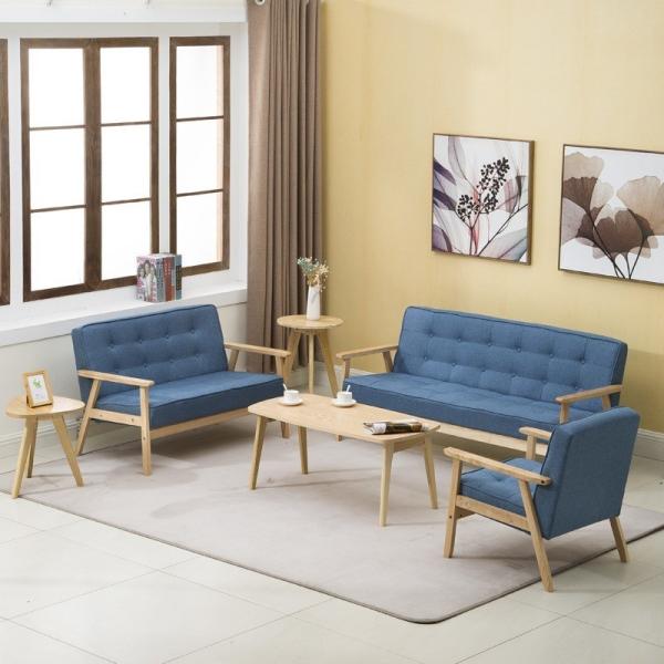 Solid Wood Minimalist Sofa 3 Seater Wooden Living Room Fabric Single Double