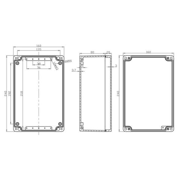 caixas impermeáveis de 240x160x100mm para a eletrônica