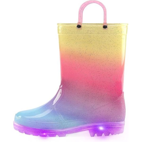 Bottes de pluie pour enfants en PVC fonctionnel avec lumières et poignées, logo OEM, taille personnalisée