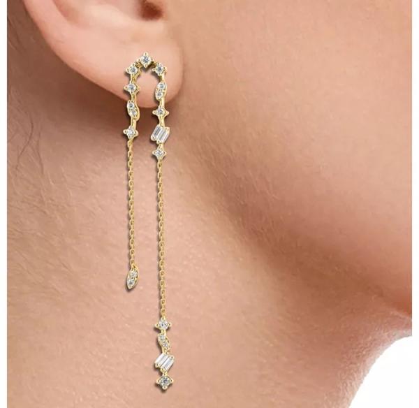 2024 Brazilian Gold Plating Drop Chain Earrings Women 925 Sterling Silver Earrings