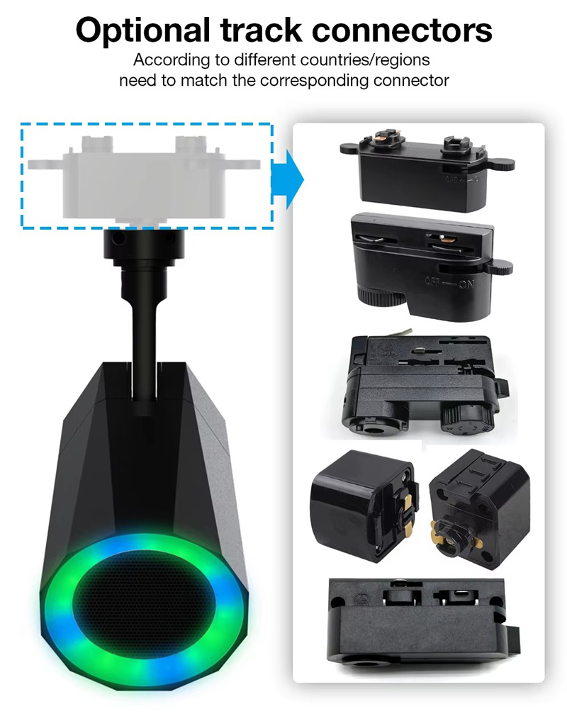 Track Rail RGB Speaker 12w Rail Adjustable Design Commercial System Lighting Speaker for Store and Showroom