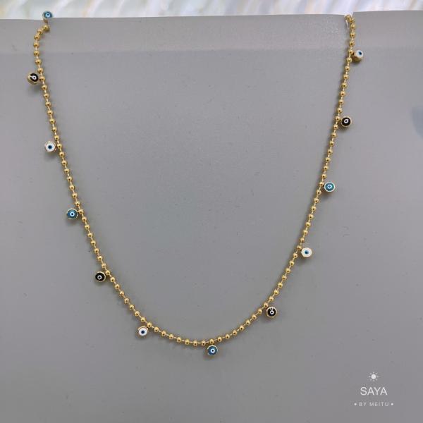 Blue Devil's Eye Gold Bead Chain Necklace 18k Gold Plated Stainless Steel Jewelry